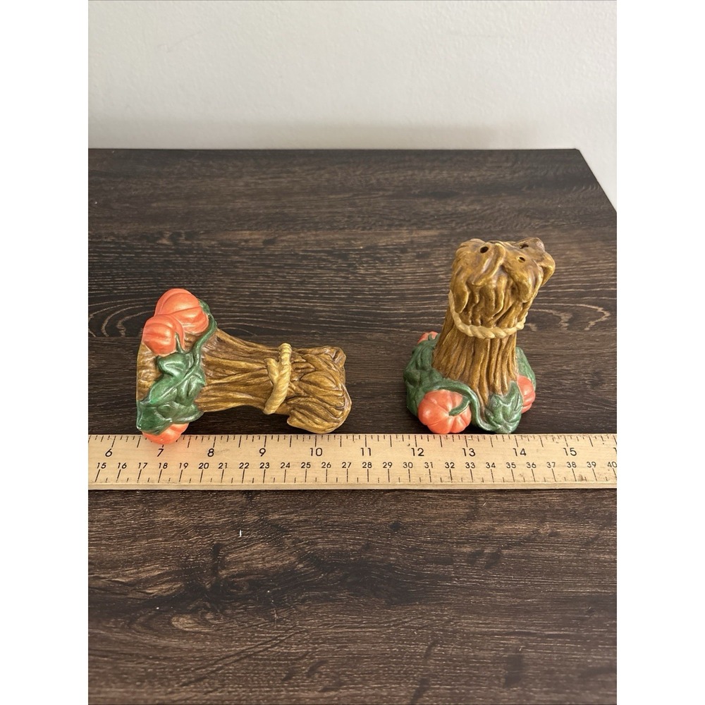 Vintage Stoneware FALL PUMPKINS HALLOWEEN Salt Pepper Shakers Set Cottage Core - Picture 6 of 6